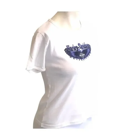 Harley Davidson Chandler AZ Women's T-Shirt Med White/Blue - Picture 2 of 7